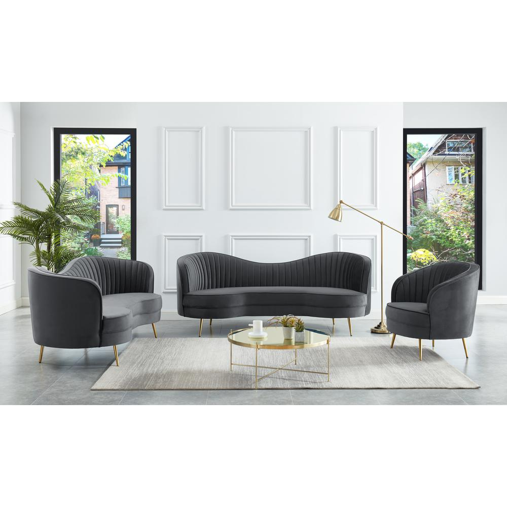 Wallace Modern Velvet Loveseat with Gold Legs in Gray