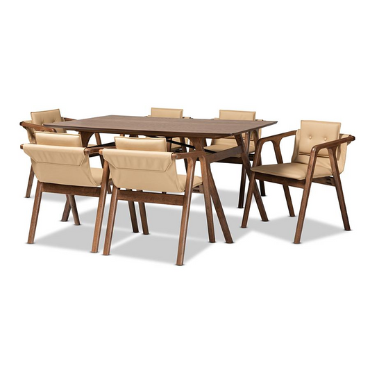 Walnut Brown Finished Wood 7-Piece Dining Set