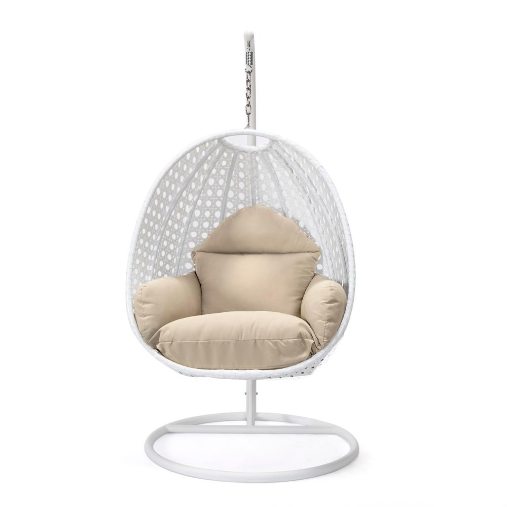 LeisureMod Wicker Hanging Egg Swing Chair, Beige