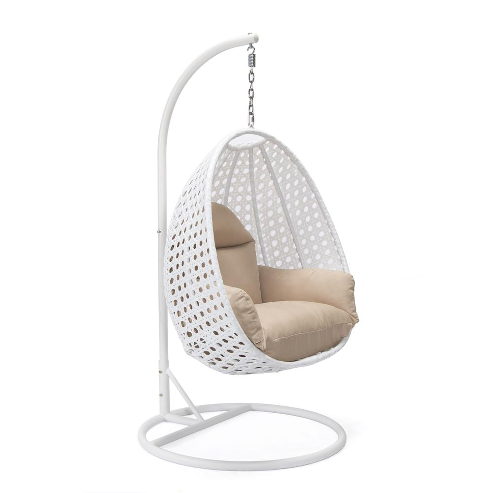 LeisureMod Wicker Hanging Egg Swing Chair, Beige