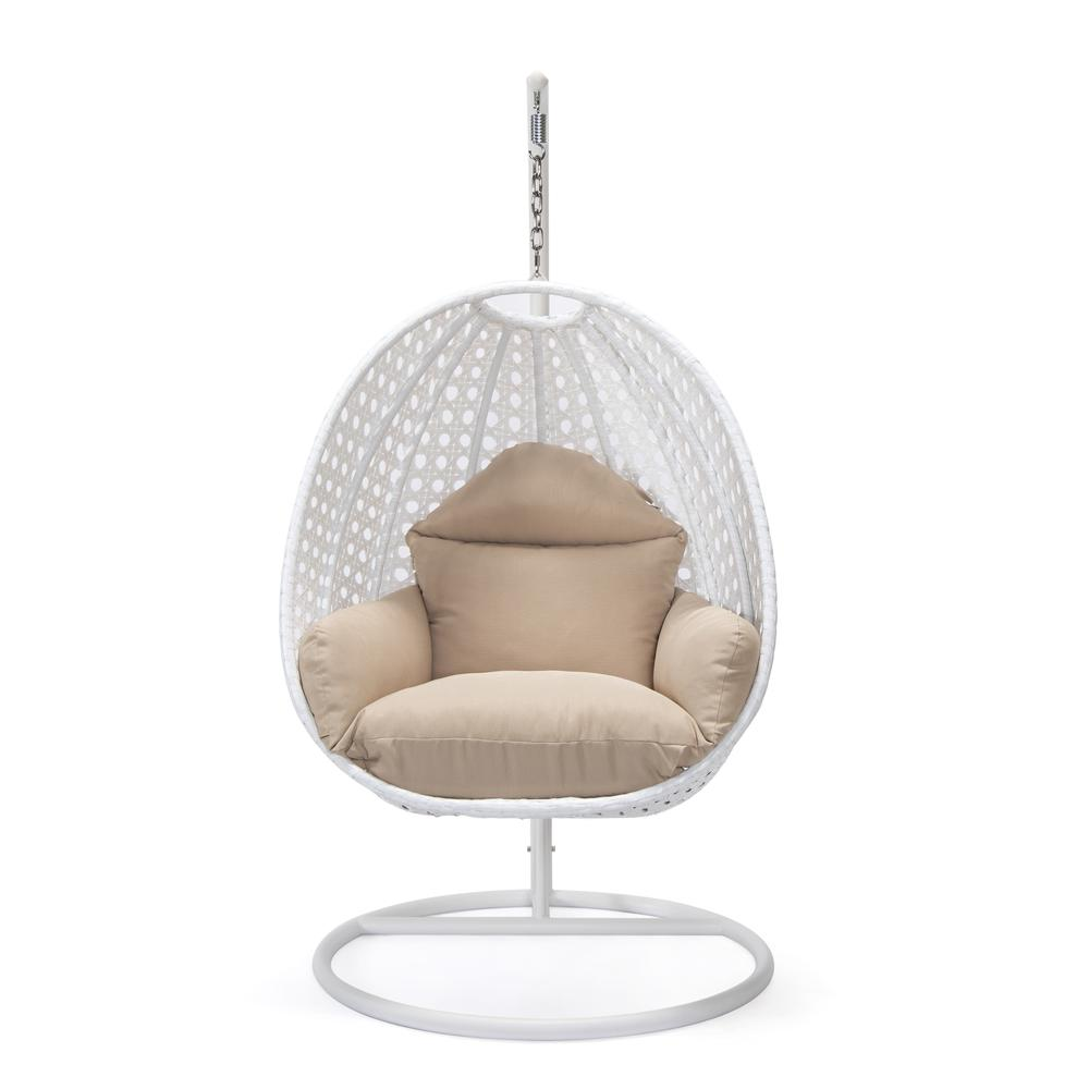 LeisureMod Wicker Hanging Egg Swing Chair, Beige