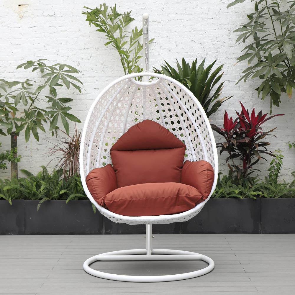 LeisureMod Wicker Hanging Egg Swing Chair, Beige