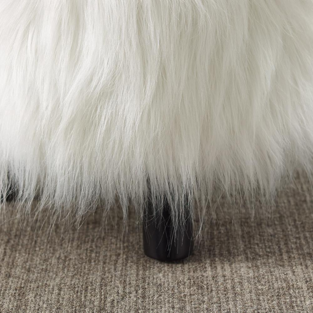 White Faux Fur Foot Stool (16 Inches Wide)