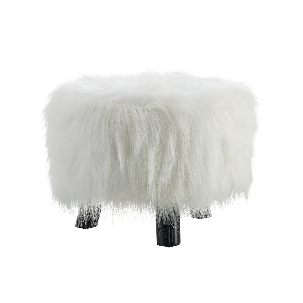 White Faux Fur Foot Stool (16 Inches Wide)