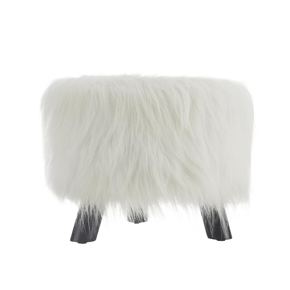 White Faux Fur Foot Stool (16 Inches Wide)