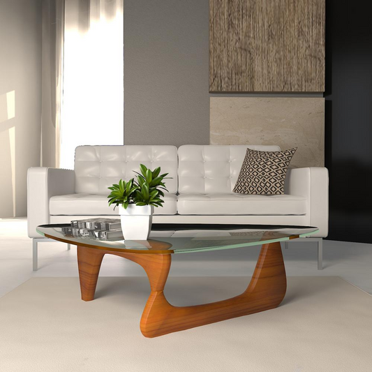 LeisureMod Imperial Triangle Coffee Table, Light Walnut