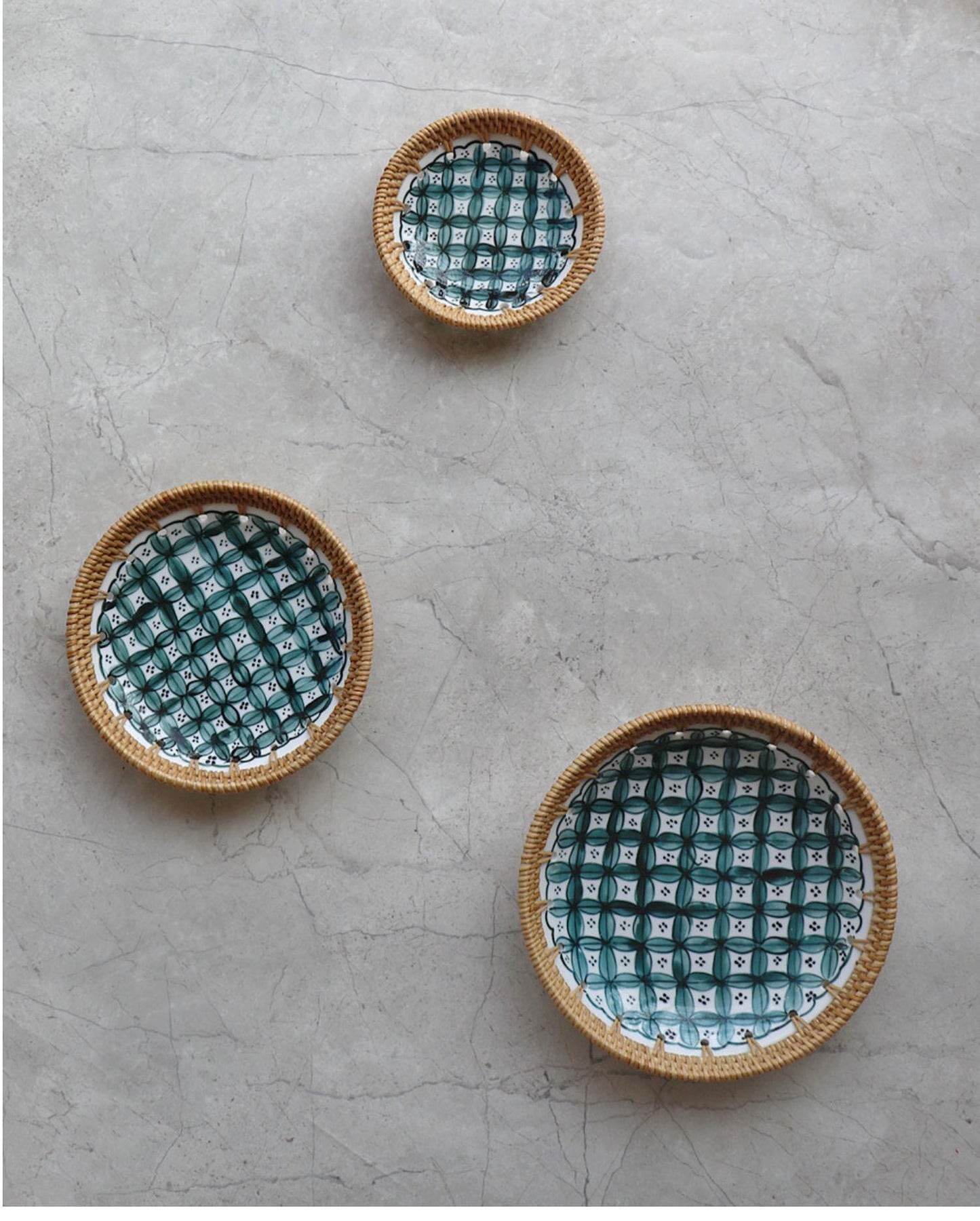 Woven Rattan and Porcelain Combo Plates