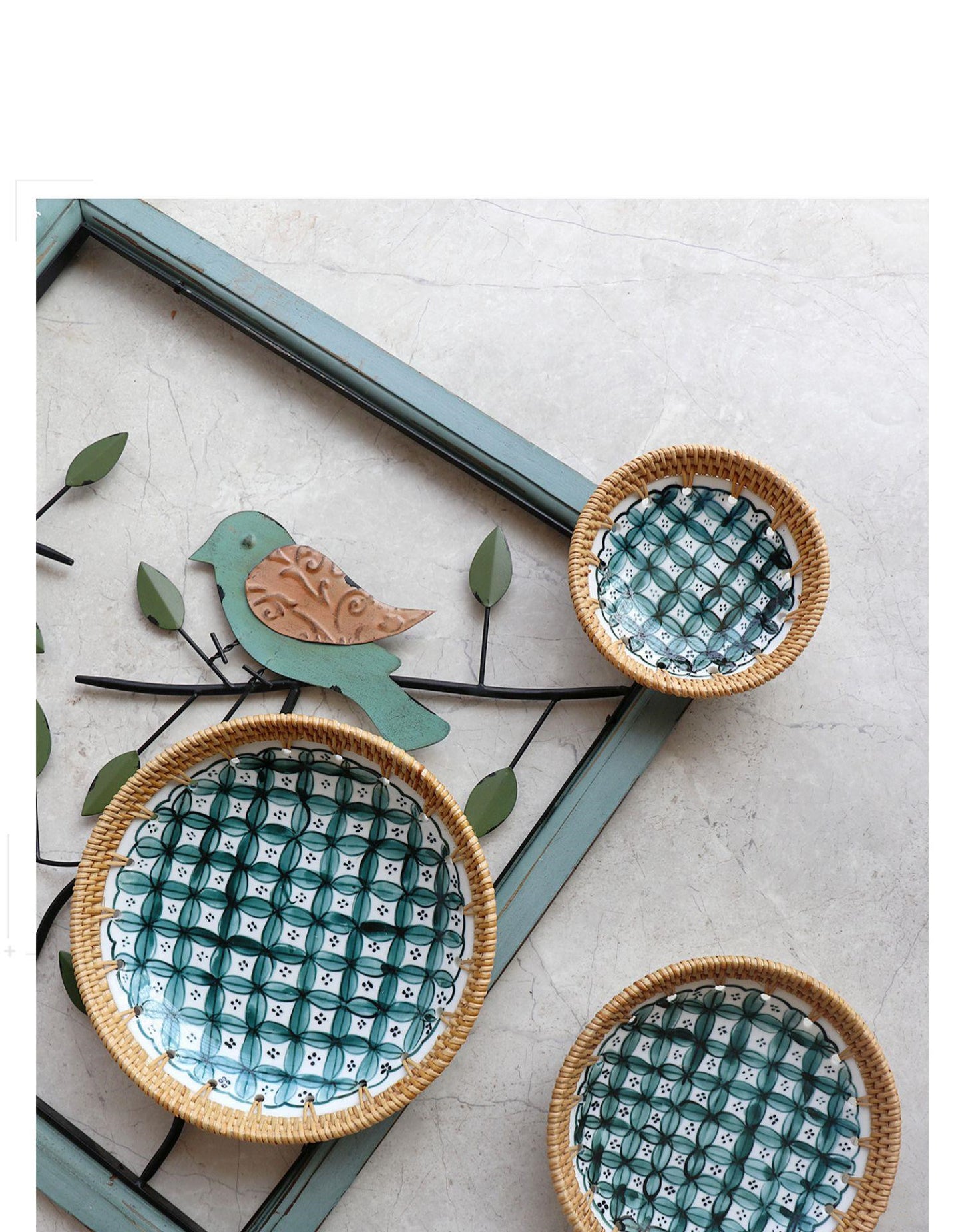 Woven Rattan and Porcelain Combo Plates