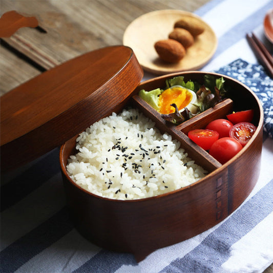 Japanese Style Bento Box Wooden Lunch Box Solid Wood Partition