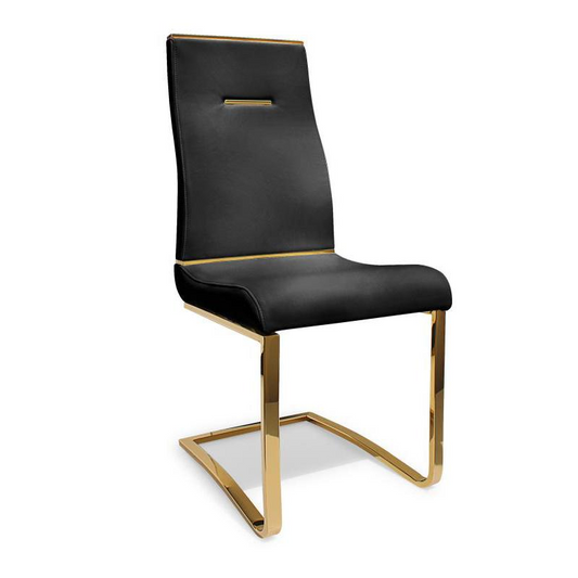 Dining Chair, Black Seat With Brushed Gold Base, Set Of 2