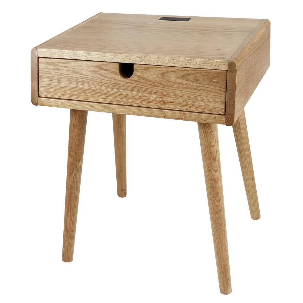 Freedom Nightstand/End Table with USB Ports Made of Solid American Oak