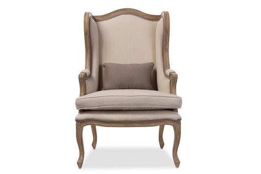 White Wash Distressed Two-tone Beige Upholstered Armchair