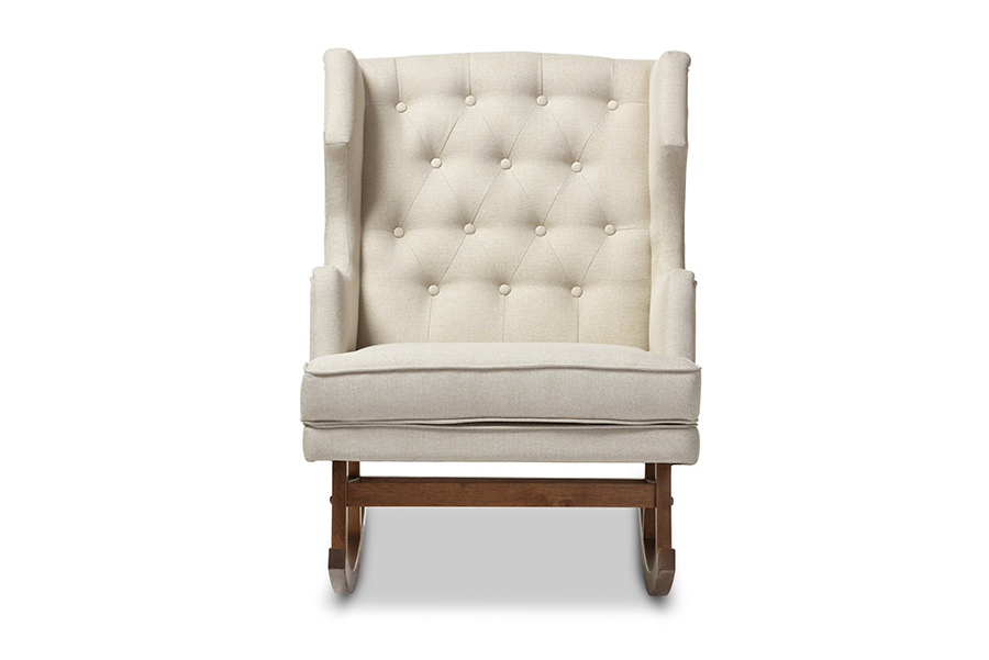 Light Beige Fabric Upholstered Button-tufted Wingback Rocking Chair