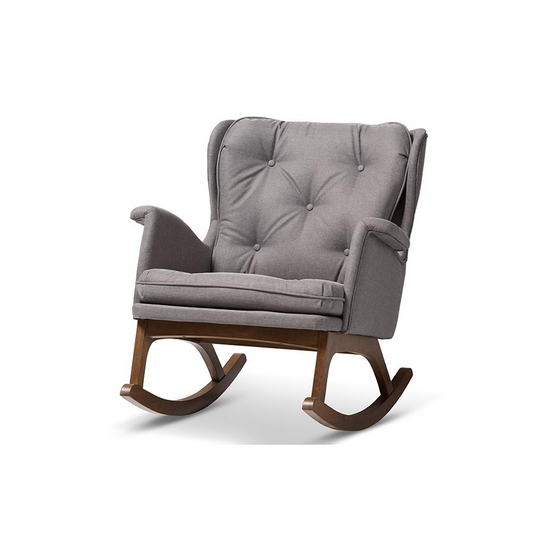 Maggie Mid-Century Modern Grey Fabric Upholstered Walnut-Finished Rocking Chair