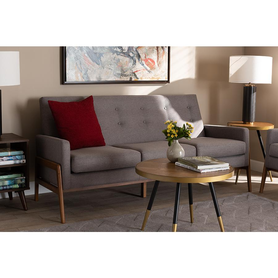 Baxton Studio Perris Mid-Century Modern Light Grey Fabric Upholstered Walnut Finished Wood Sofa