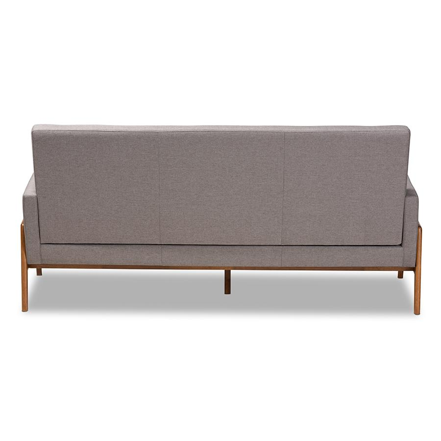 Baxton Studio Perris Mid-Century Modern Light Grey Fabric Upholstered Walnut Finished Wood Sofa