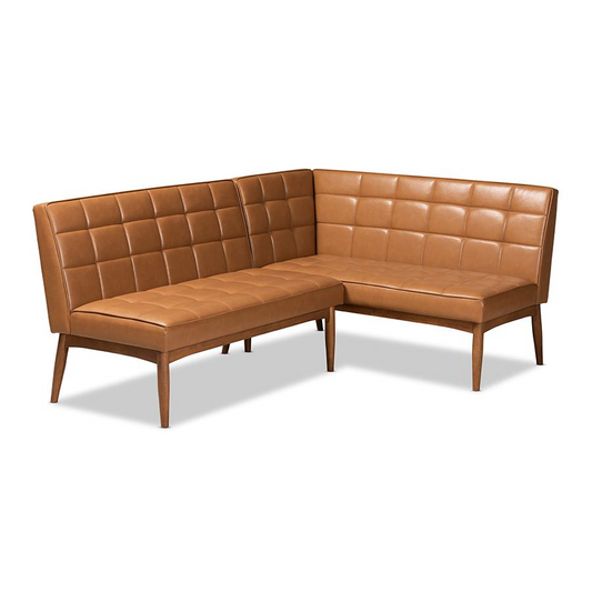 Upholstered and Walnut Brown Finished Wood 2-Piece Dining Nook Banquette Set