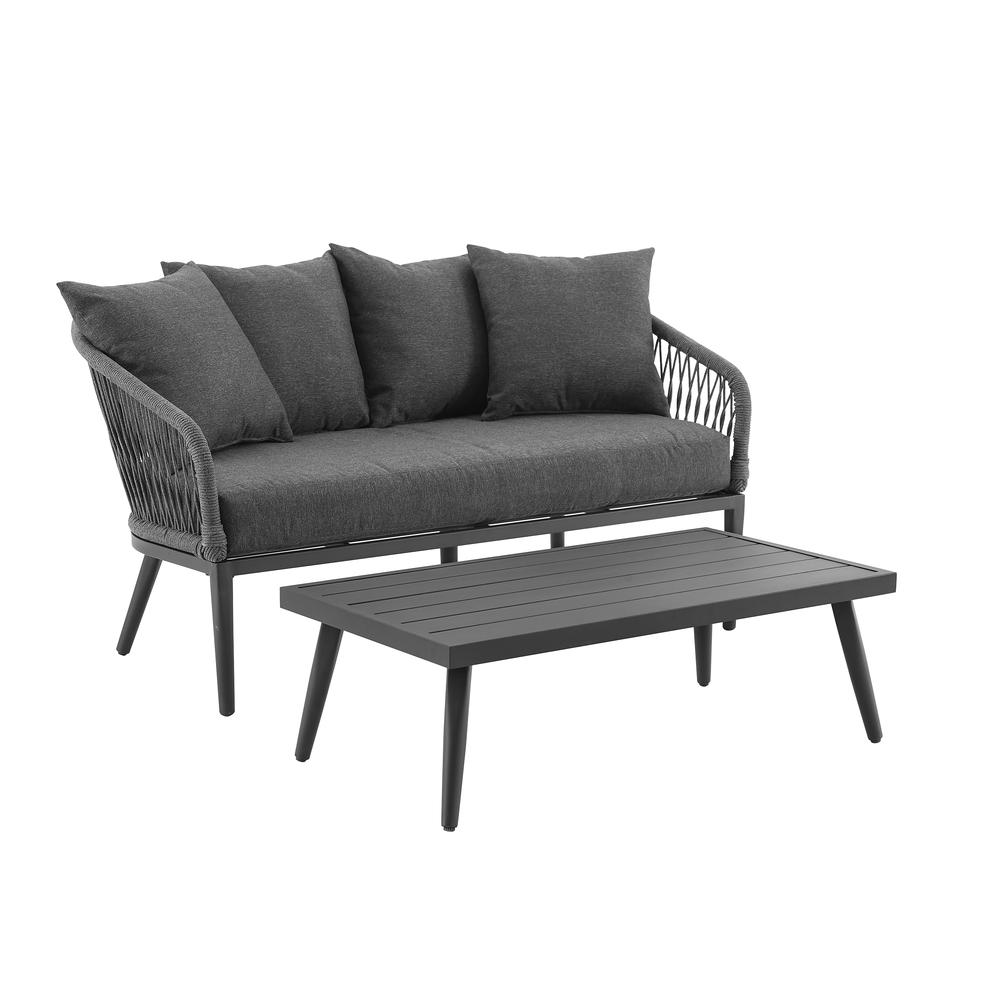 Dover 2Pc Outdoor Rope Conversation Set Charcoal/Matte Black - Loveseat & Coffee Table