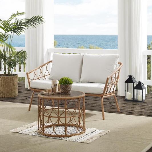 Juniper 2Pc Outdoor Wicker Conversation Set Creme/Natural - Loveseat & Coffee Table