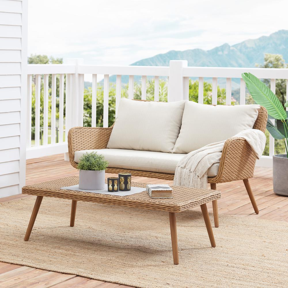 Landon 2Pc Outdoor Wicker Conversation Set Light Brown - Loveseat & Coffee Table