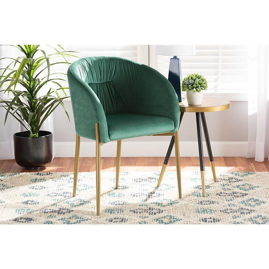 Mallard Modern Luxe and Glam Green Velvet Fabric Upholstered and Gold Finished Metal Dining Chair