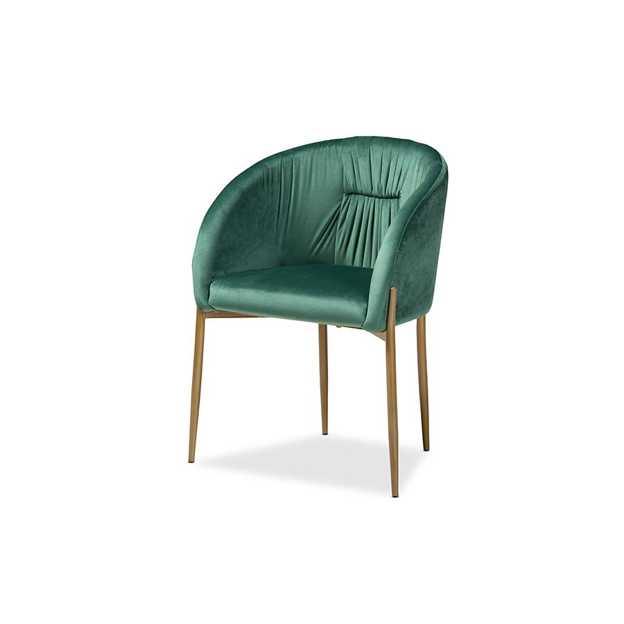 Mallard Modern Luxe and Glam Green Velvet Fabric Upholstered and Gold Finished Metal Dining Chair