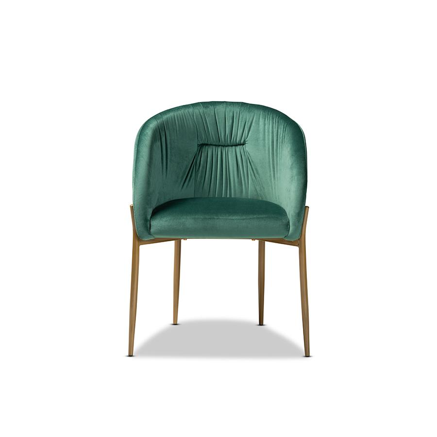 Mallard Modern Luxe and Glam Green Velvet Fabric Upholstered and Gold Finished Metal Dining Chair