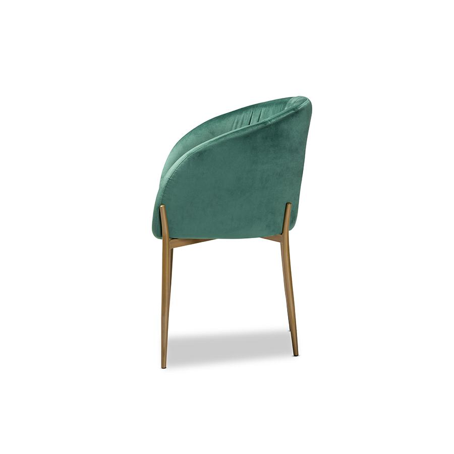 Mallard Modern Luxe and Glam Green Velvet Fabric Upholstered and Gold Finished Metal Dining Chair