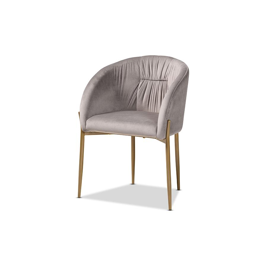 Baxton Studio Ballard Modern Luxe and Glam Grey Velvet Fabric Upholstered and Gold Finished Metal Dining Chair