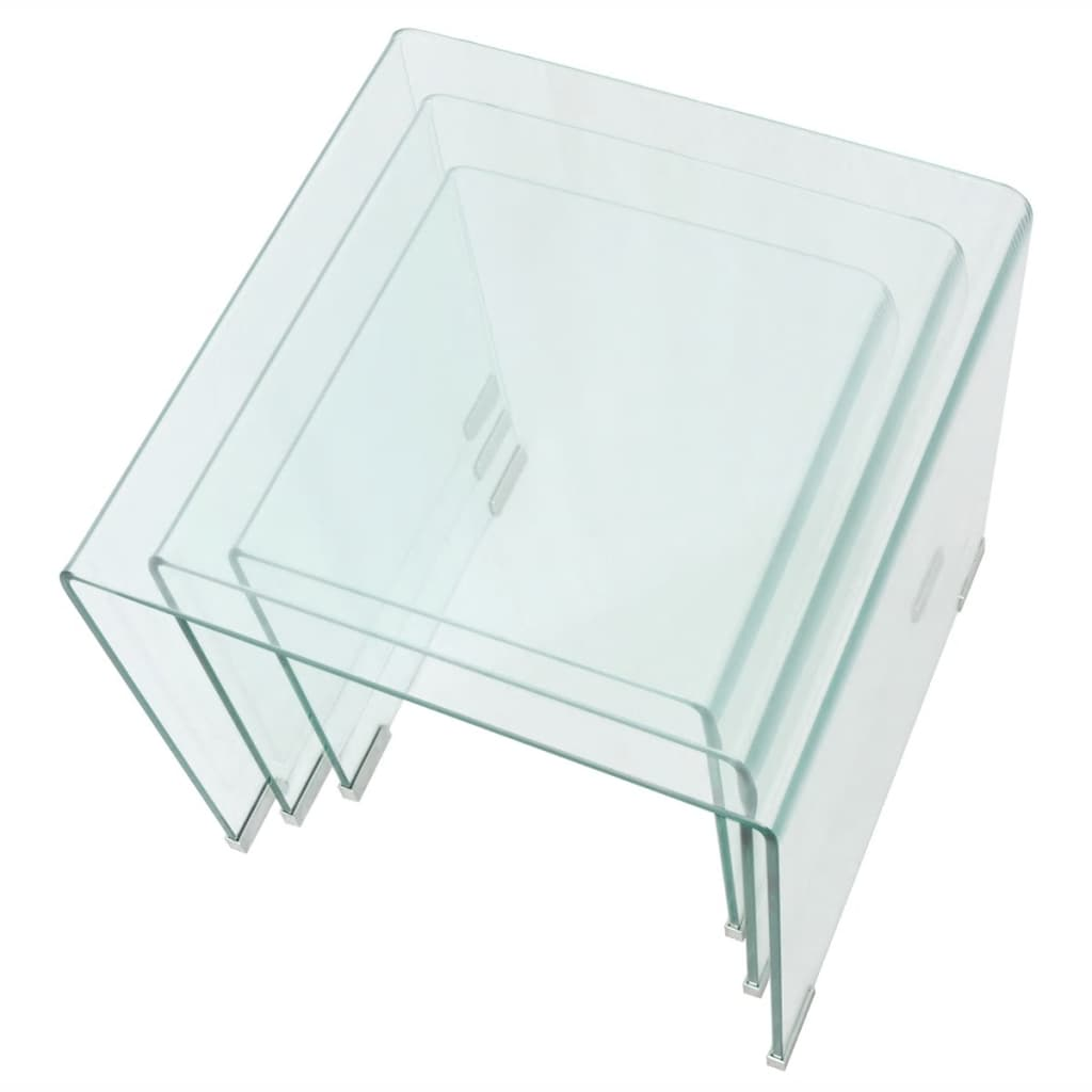 vidaXL Three Piece Nesting Table Set Tempered Glass Clear