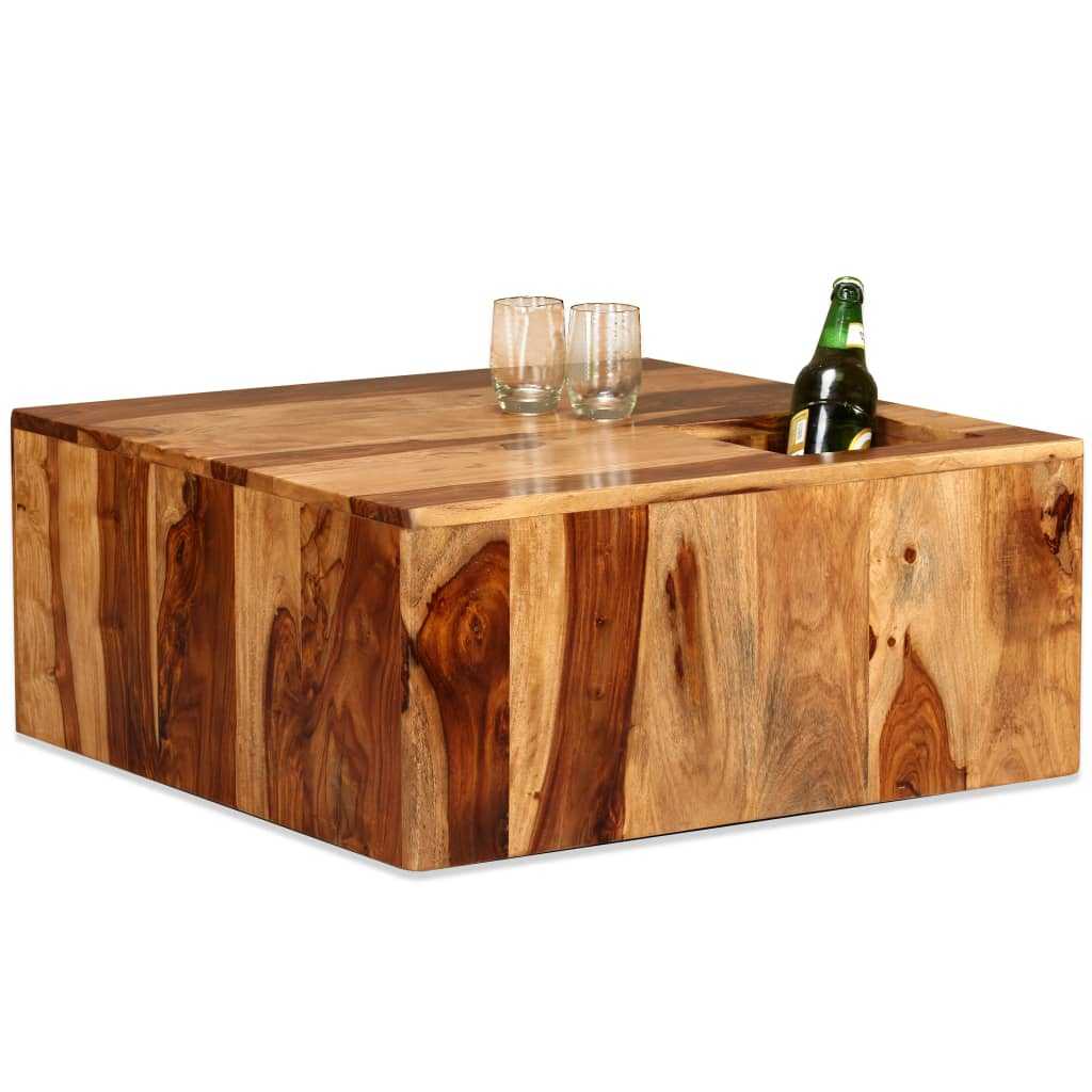 vidaXL Coffee Table Solid Sheesham Wood 27.6"x27.6"x11.8"