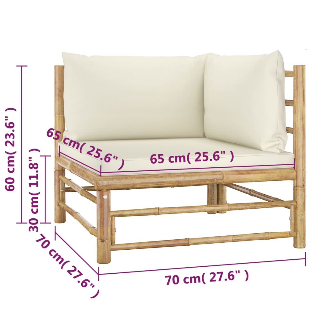 vidaXL 4 Piece Patio Lounge Set with Cream White Cushions Bamboo