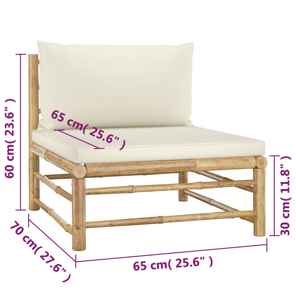 vidaXL 4 Piece Patio Lounge Set with Cream White Cushions Bamboo