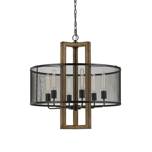 60W X 6 Monza Wood Chandelier With Mesh Shade (Edison Bulbs Not Included)