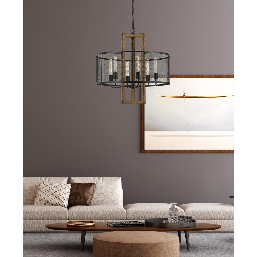 60W X 6 Monza Wood Chandelier With Mesh Shade (Edison Bulbs Not Included)