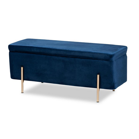 Baxton Studio Rockwell Contemporary Glam and Luxe Navy Blue Velvet Fabric Upholstered and Gold Finished Metal Storage Bench