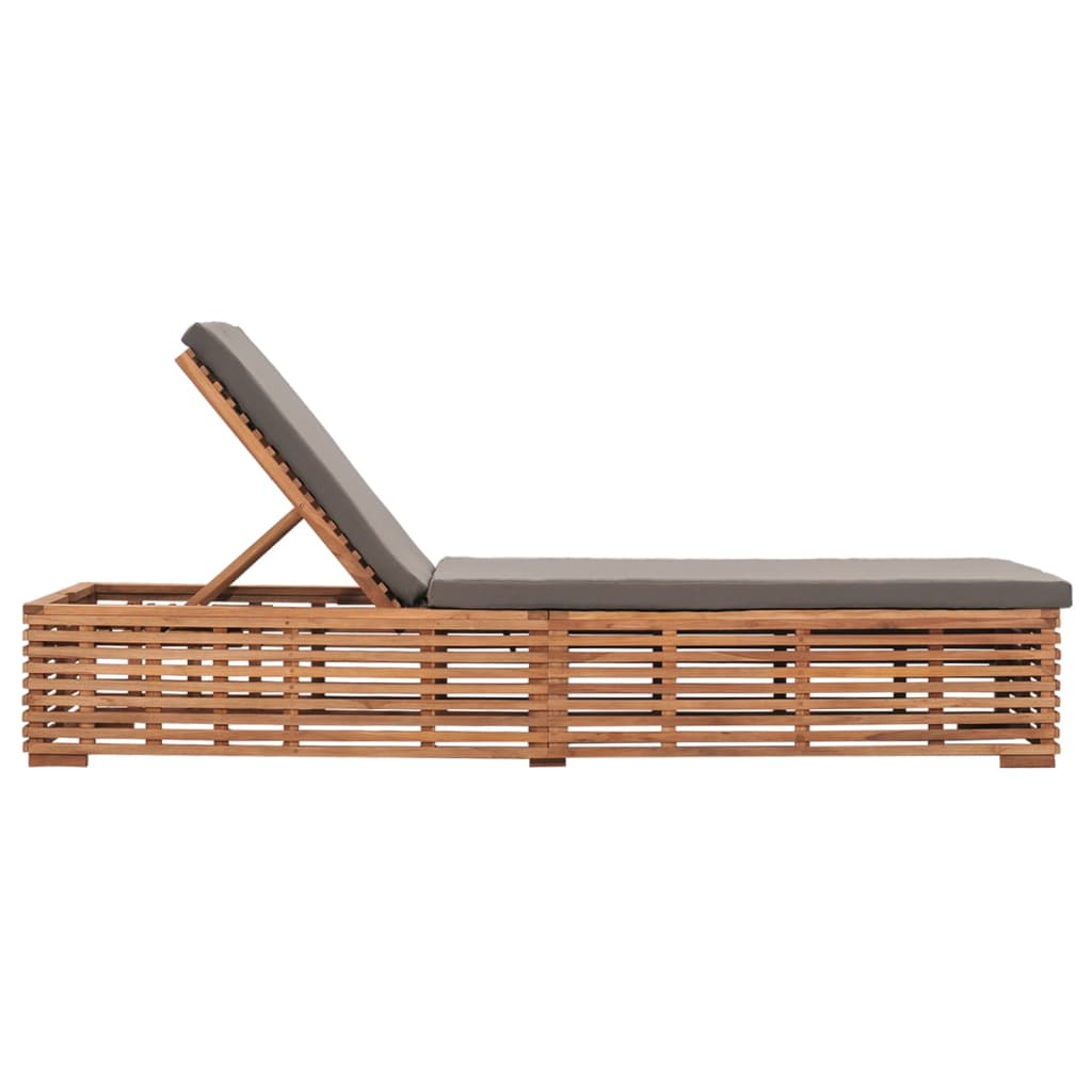 vidaXL Sun Lounger with Dark Gray Cushion Solid Teak Wood