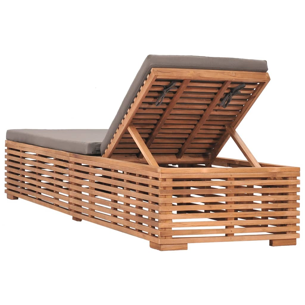 vidaXL Sun Lounger with Dark Gray Cushion Solid Teak Wood