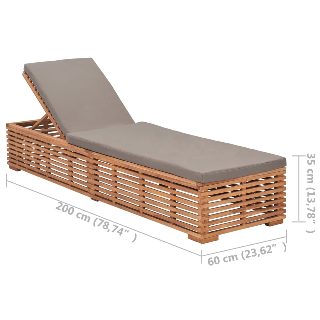 vidaXL Sun Lounger with Dark Gray Cushion Solid Teak Wood