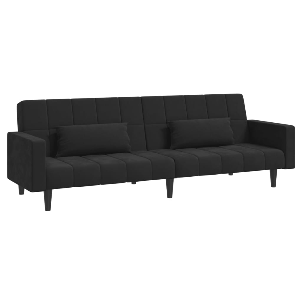 vidaXL 2-Seater Sofa Bed with Two Pillows Black Velvet