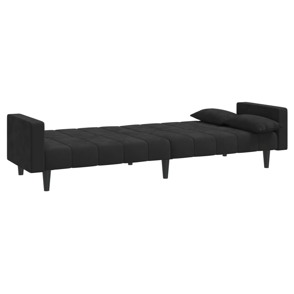 vidaXL 2-Seater Sofa Bed with Two Pillows Black Velvet