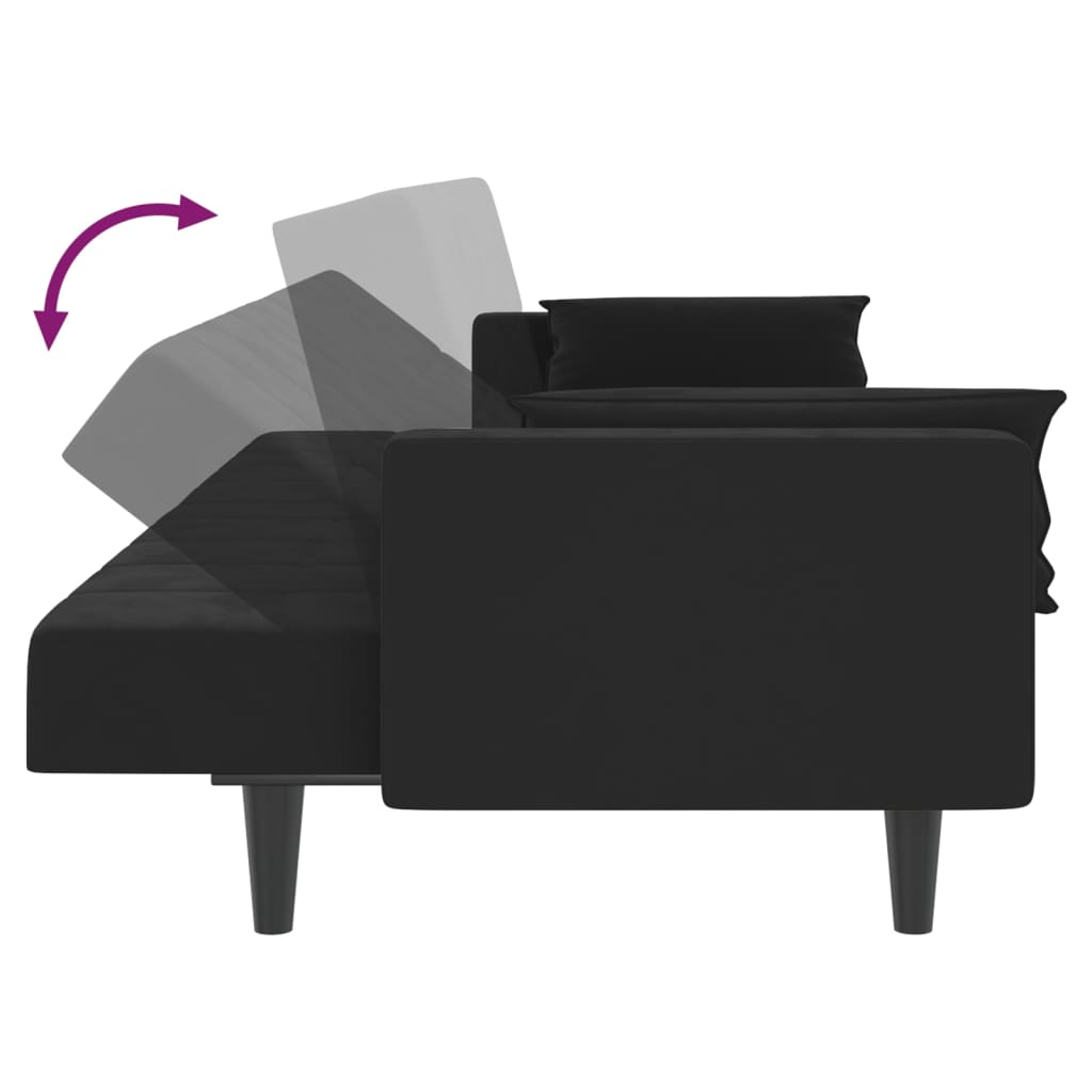 vidaXL 2-Seater Sofa Bed with Two Pillows Black Velvet