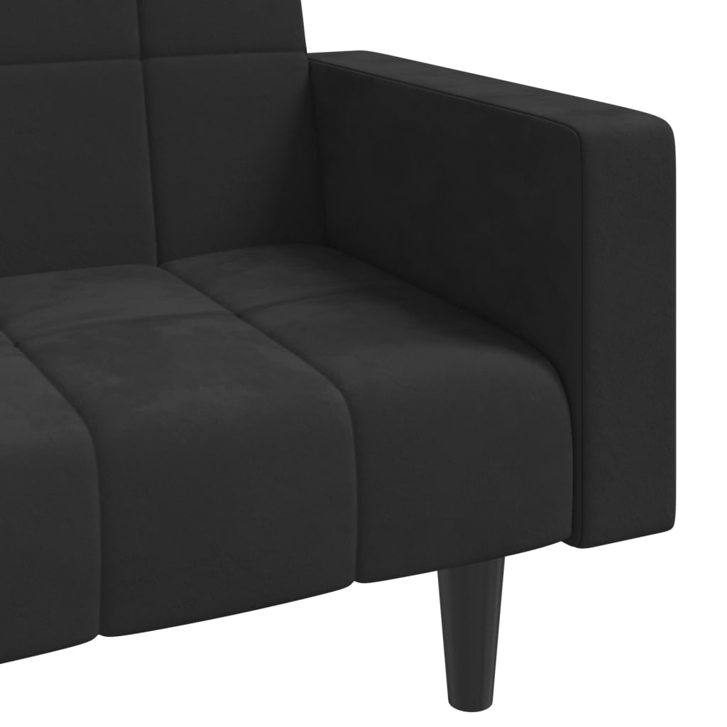 vidaXL 2-Seater Sofa Bed with Two Pillows Black Velvet