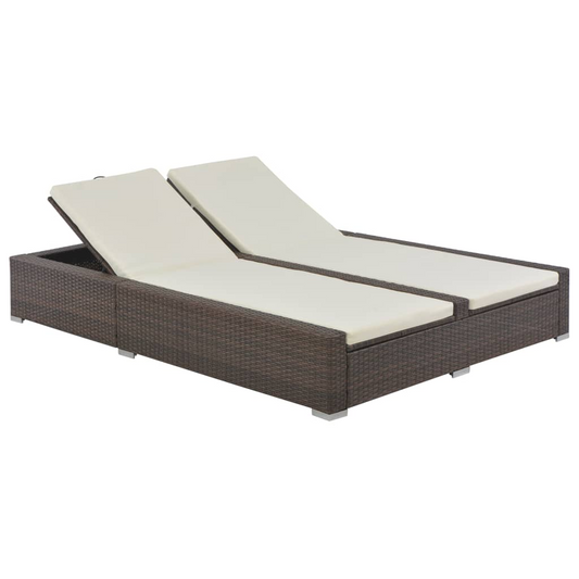 vidaXL Double Sun Lounger Poly Rattan Brown