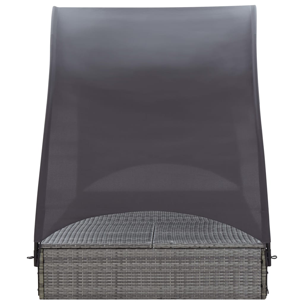 vidaXL Double Sun Lounger with Canopy Poly Rattan Gray