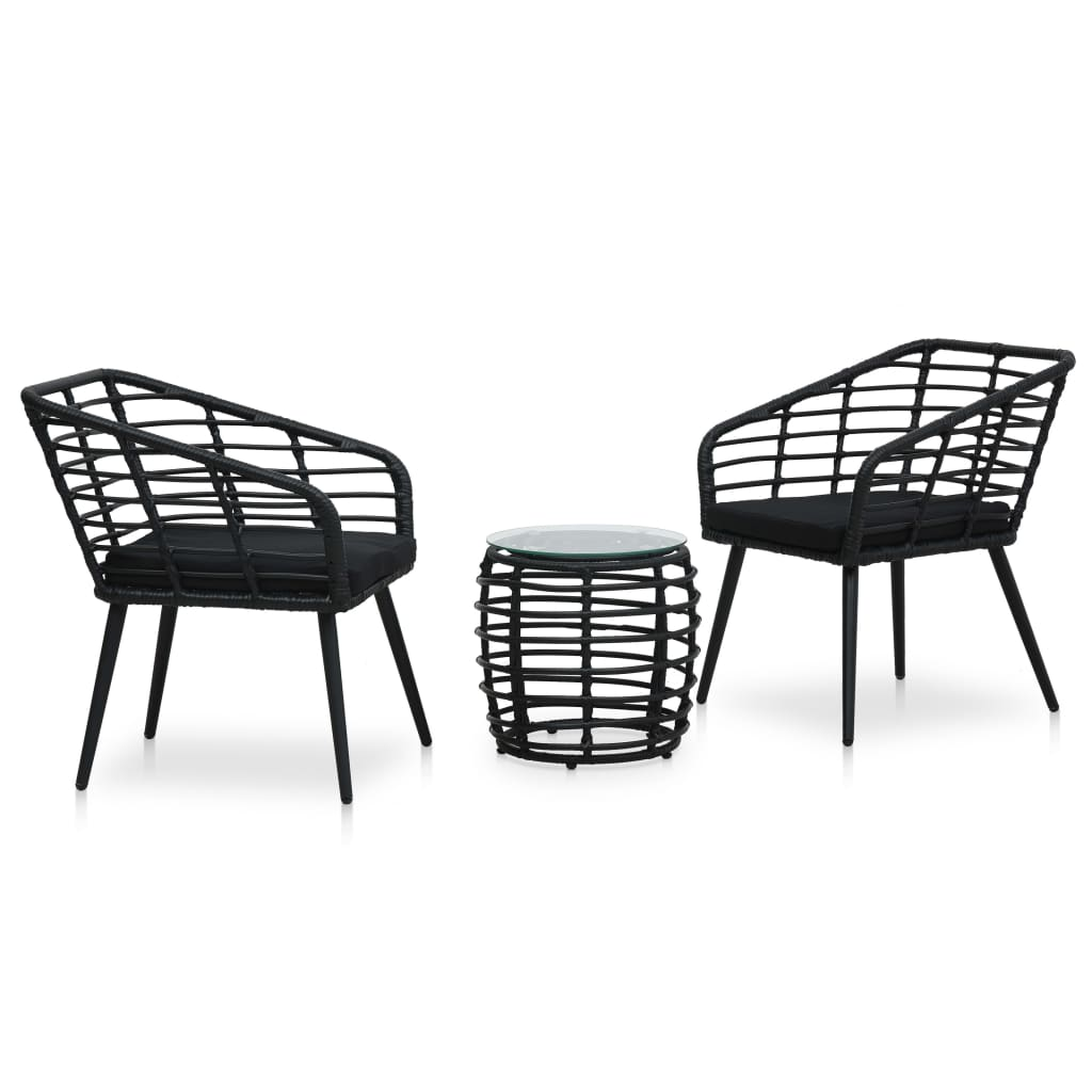 vidaXL 3 Piece Bistro Set Poly Rattan Black