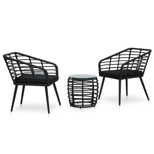 vidaXL 3 Piece Bistro Set Poly Rattan Black