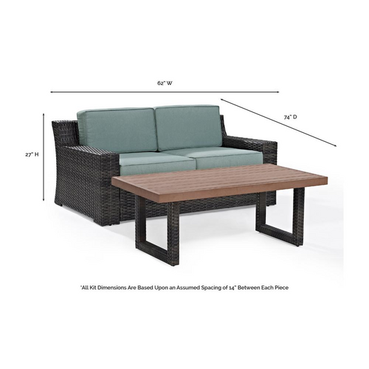 Beaufort 2Pc Outdoor Wicker Chat Set Mist/Brown - Loveseat & Coffee Table