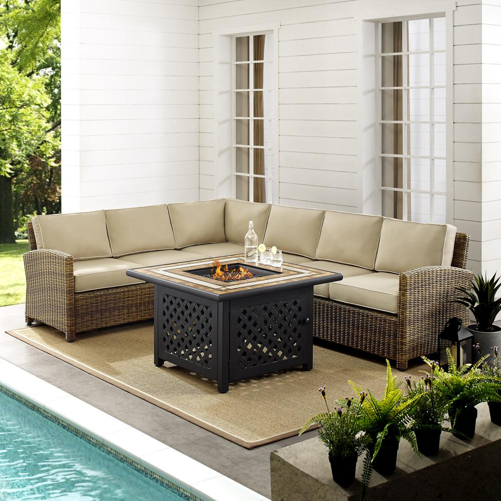 Bradenton 5Pc Outdoor Wicker Sectional Set, W/Fire Table