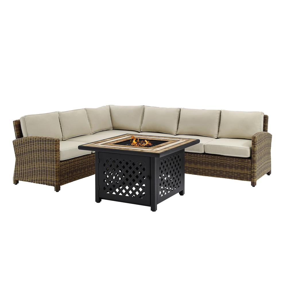 Bradenton 5Pc Outdoor Wicker Sectional Set, W/Fire Table